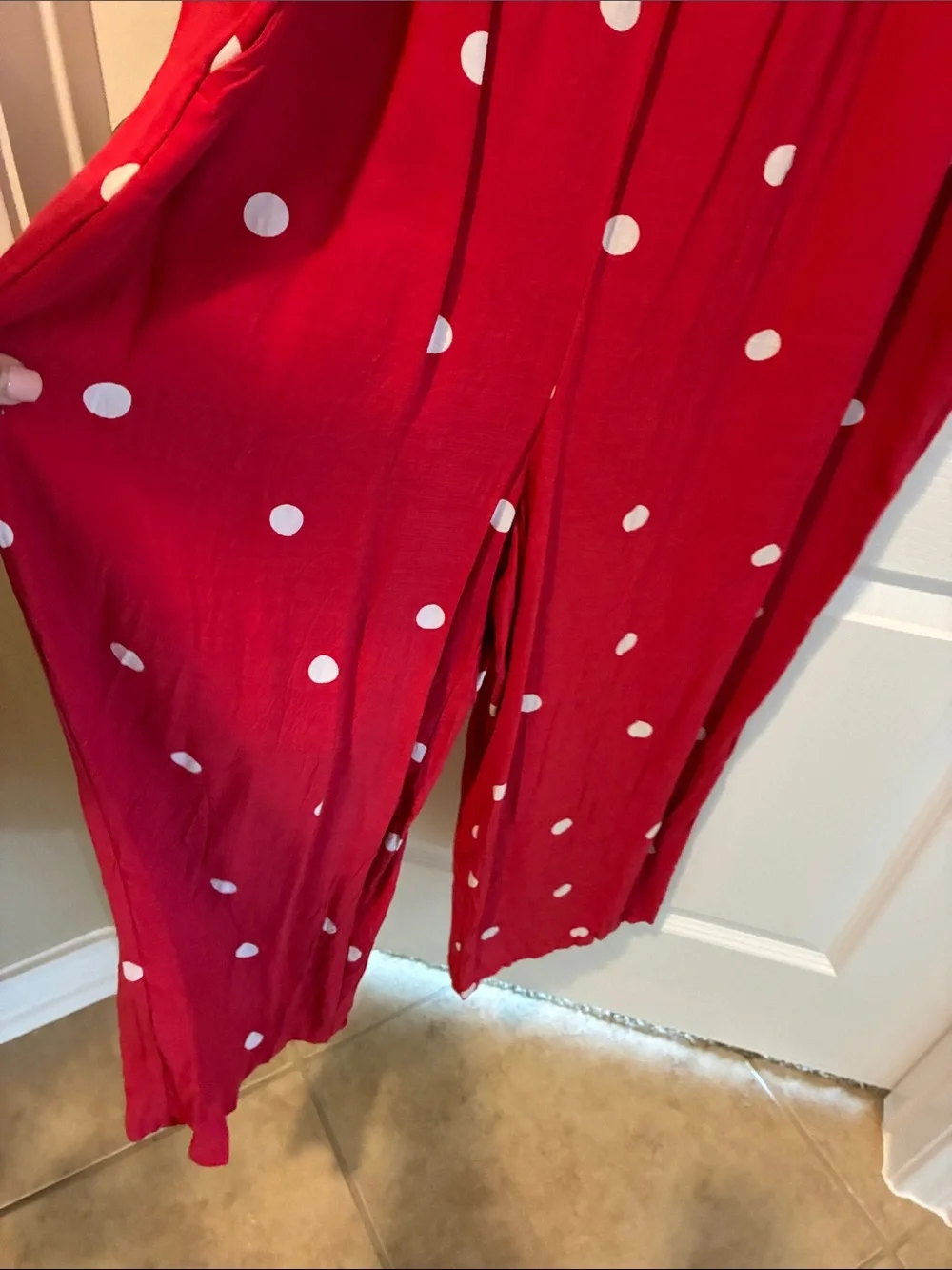 LOFT Red Polka Dot Strapless Jumpsuit with Spaghetti Straps - Picture 3 of 7